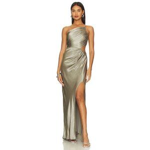 Shona Joy La Lune Asymmetrical Gathered Maxi Dress in Sage 10 New Womens Gown